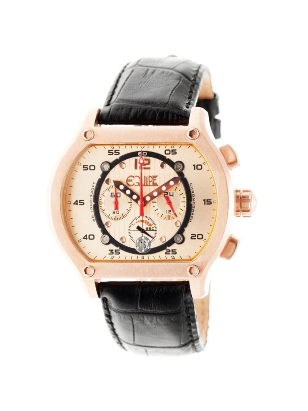NWT Equipe Dash Chronograph Rose Dial Black Leather Men's Watch